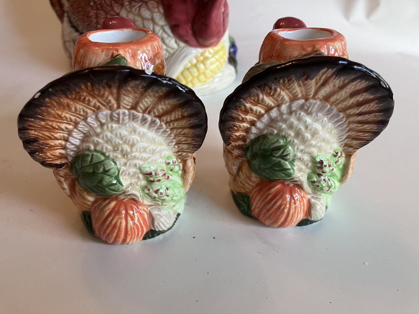Jay Import Co. Thanksgiving Themed Ceramic Basket And Candlestick Holders (1997)