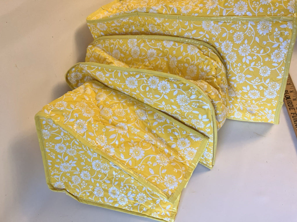 Vintage 70/MCM Floral Yellow/White Vinyl Toaster/ Applicance Duster Covers; 3 Pc