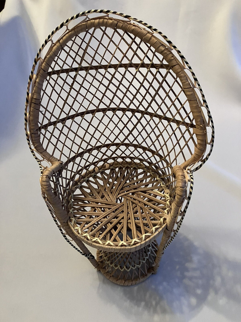 Vintage Wicker Peacock Rattan Chair 15.5 Plant Stand Doll Chair