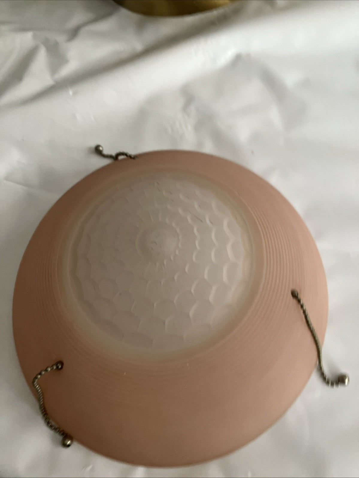 Vintage Hanging 3 Chain Ceiling Light Lamp Shade 10" Frosted Pink Glass Ribbed