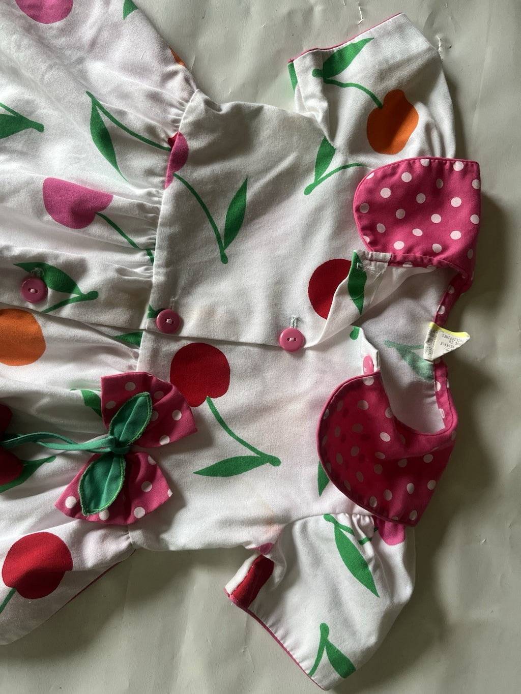 Vtg 90s Girls 12 month Cherry Romper; EUC, Vibrant Colors, Snaps, Short Sleeve