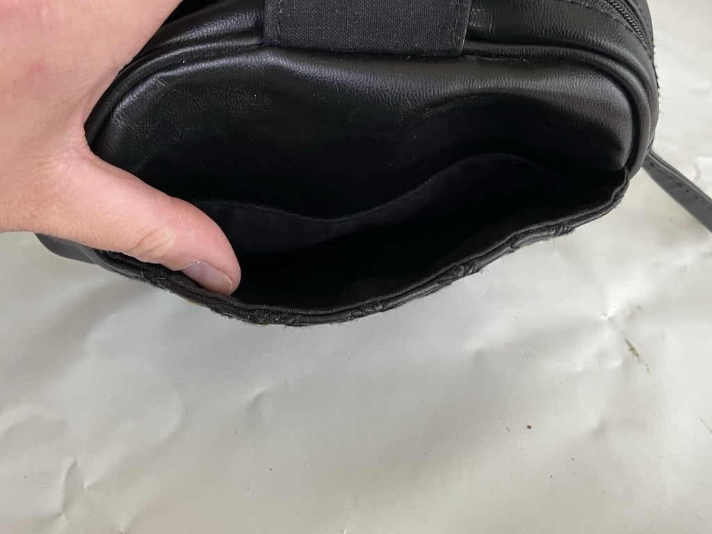 Vintage Black Leather Cross Body Purse With Gold Tone Studs