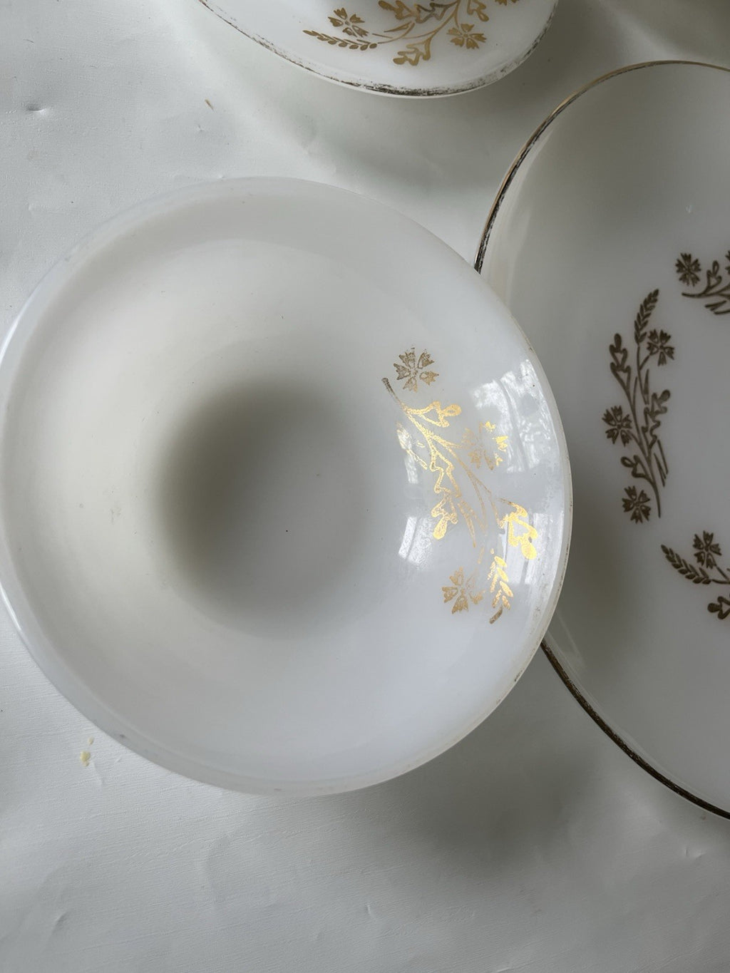 Vintage Fireking Milk Glass With Meadow Gold Detail Mix Lot, See Photos