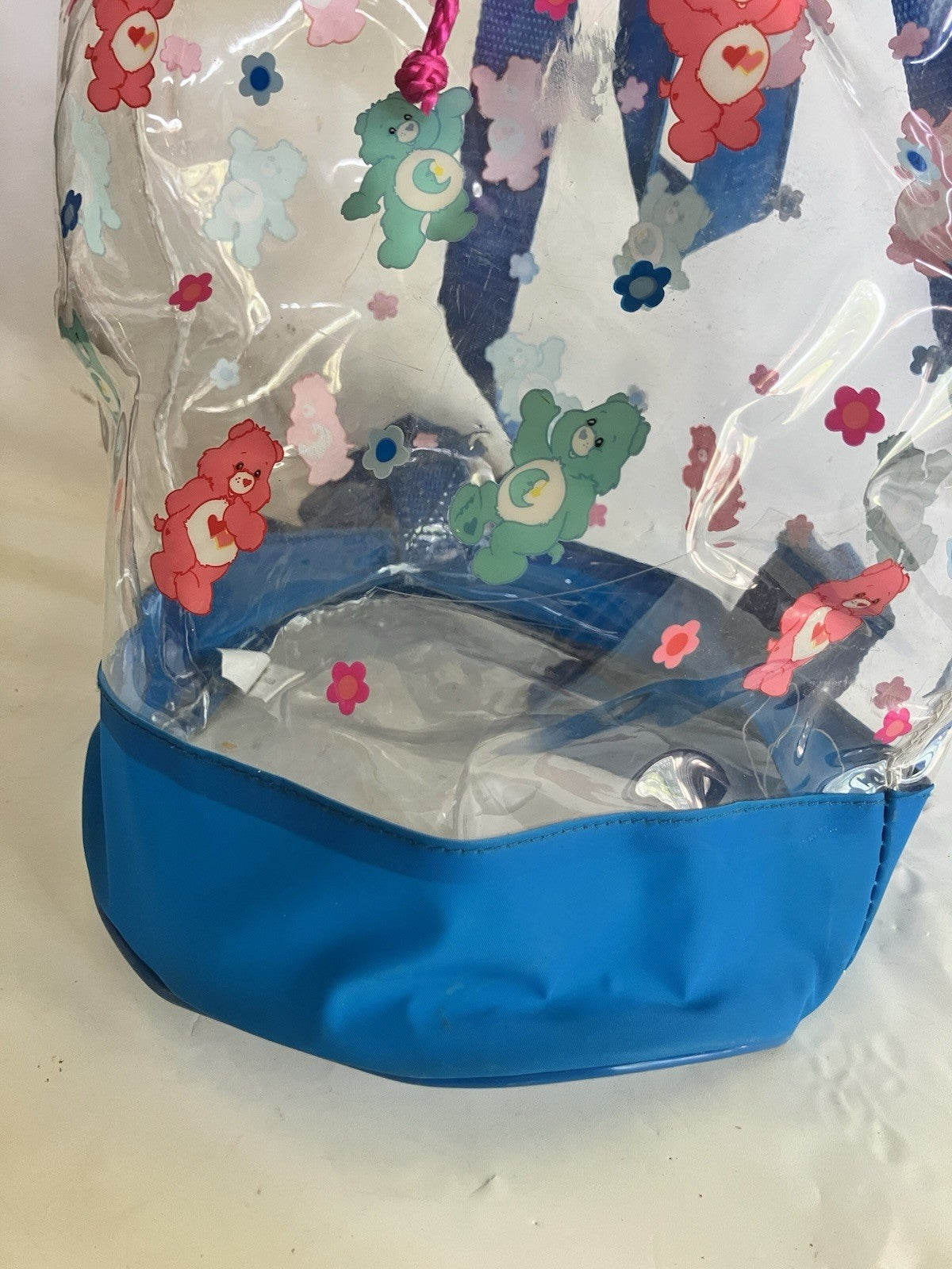 Y2K Clear Bucket Backpack, Pull Cord Care Bear  Backpack, Rare! EUC 2004 Edition