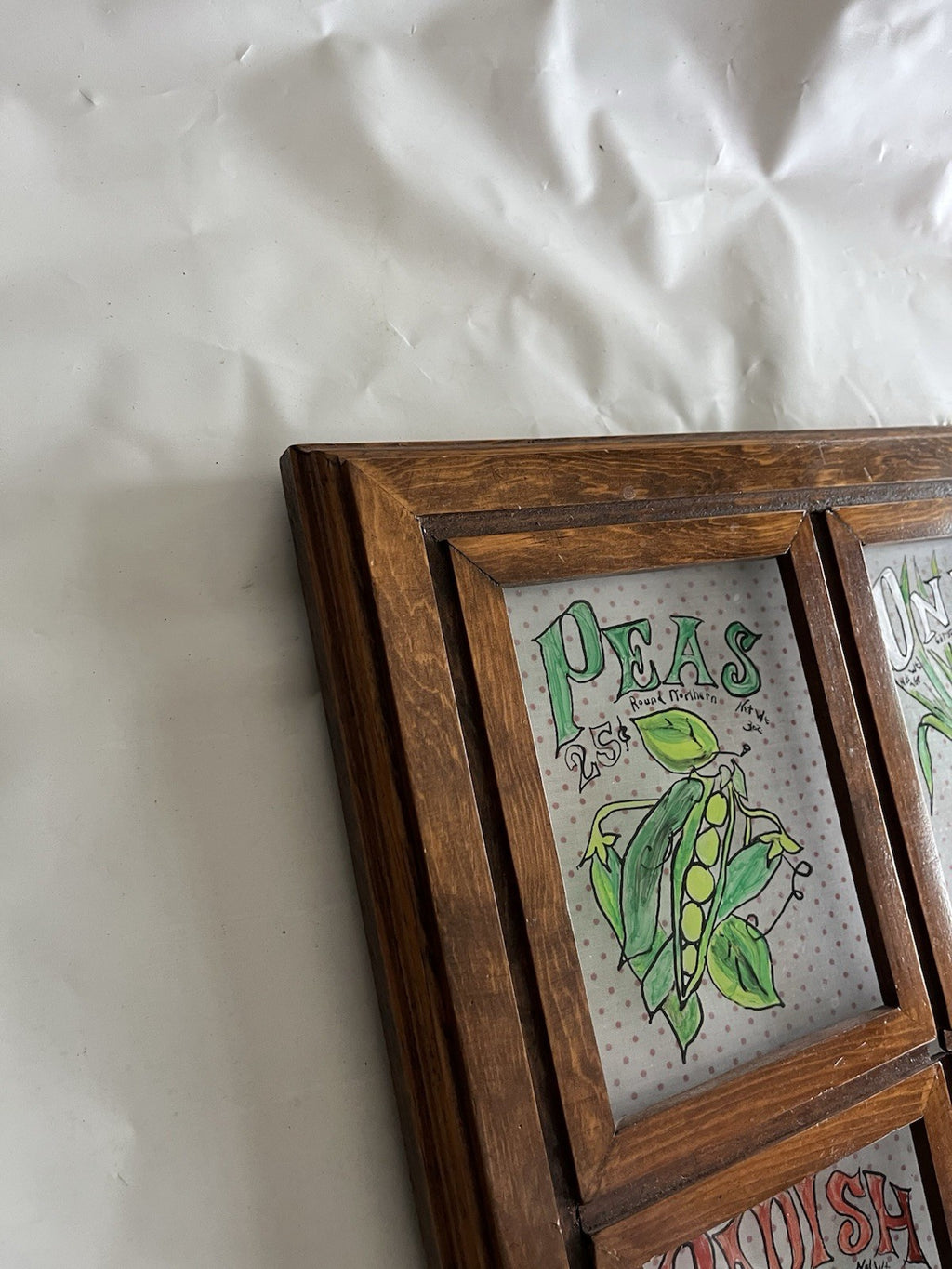 Vintage Vegetable Themed Kitchen Glass Panel Wall Mount Of Painted Vegetables