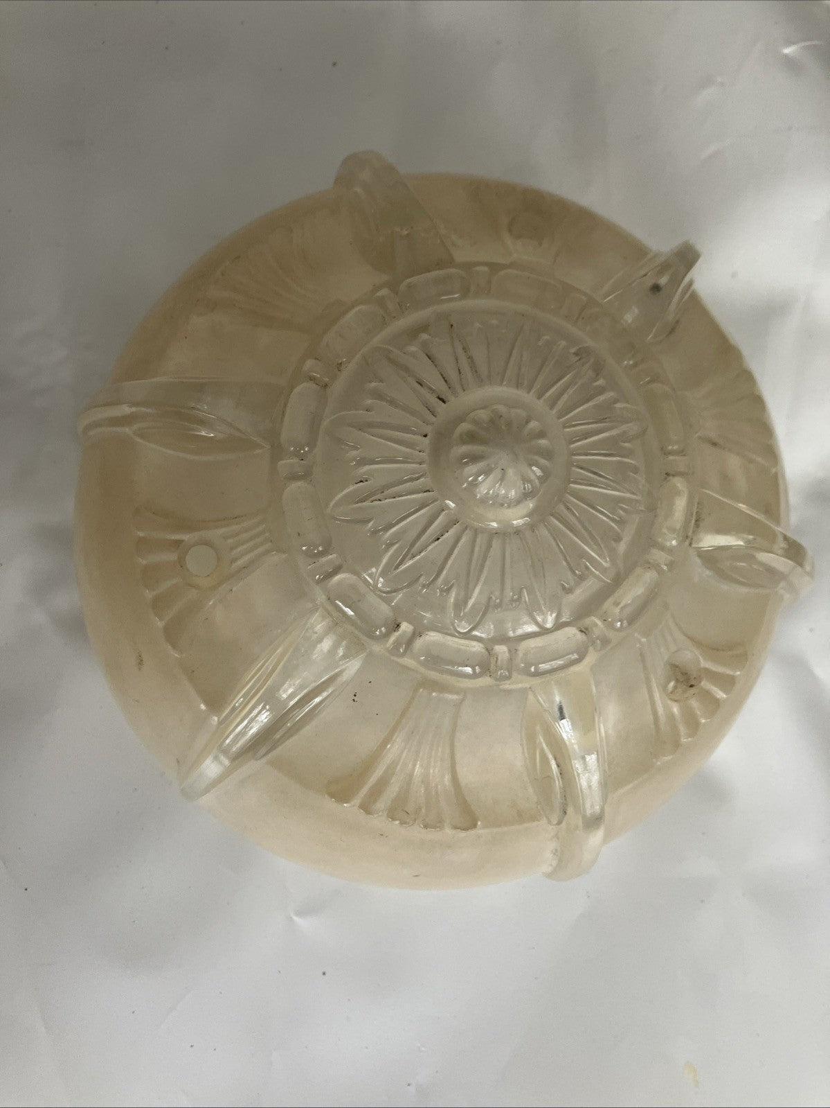 2-6” Wide Vintage Art Deco Beige Glass Ceiling Light Fixture Cover Set; EVC
