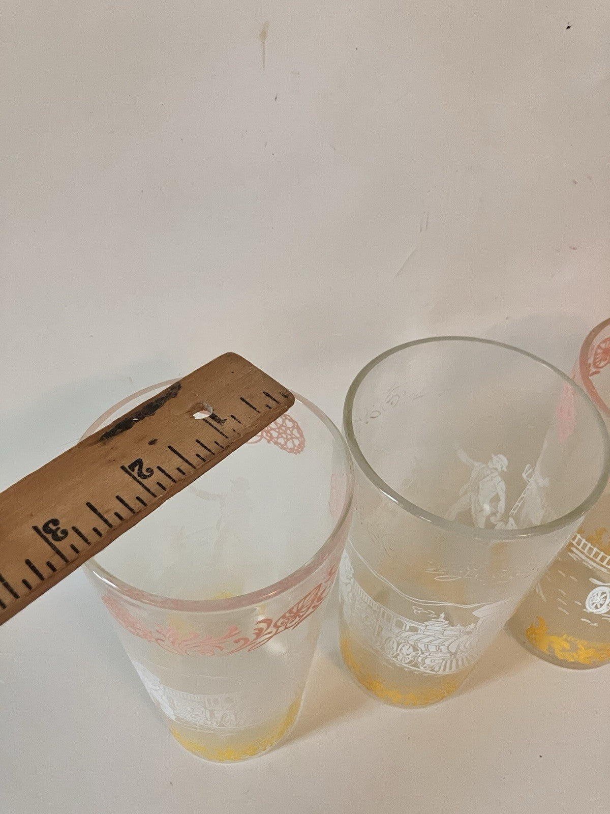 Vintage/MCM  Hazel Atlas Americana Glasses White, Pink And Yellow, Set Of 5