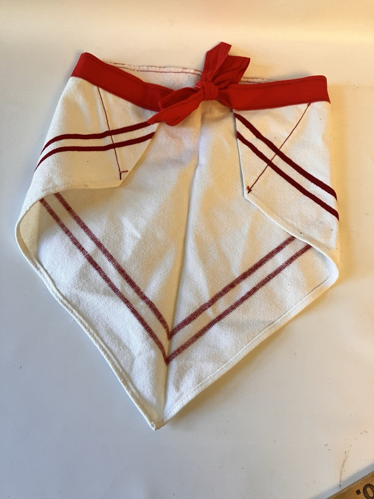 Vintage White And Red Striped Triangle Kerchief 