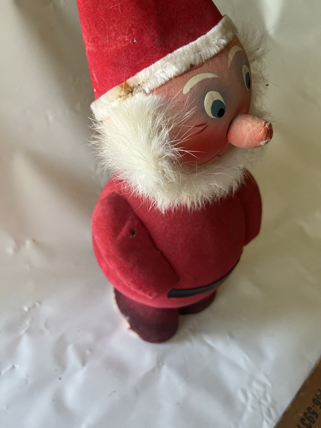 1946 WEST GERMANY 7” SANTA FIGURAL CANDY CONTAINER CHRISTMAS Flocked Paper Mache