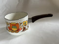 Vintage Country Flowers Sauce Pan Pot 1 Qt Sanko Ware Porcelain Enamel Japan