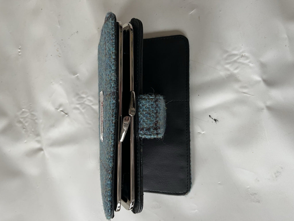 Harris Tweed Womens Blue Plaid Snap Wallet Glen Alpine Of Scotland Tag