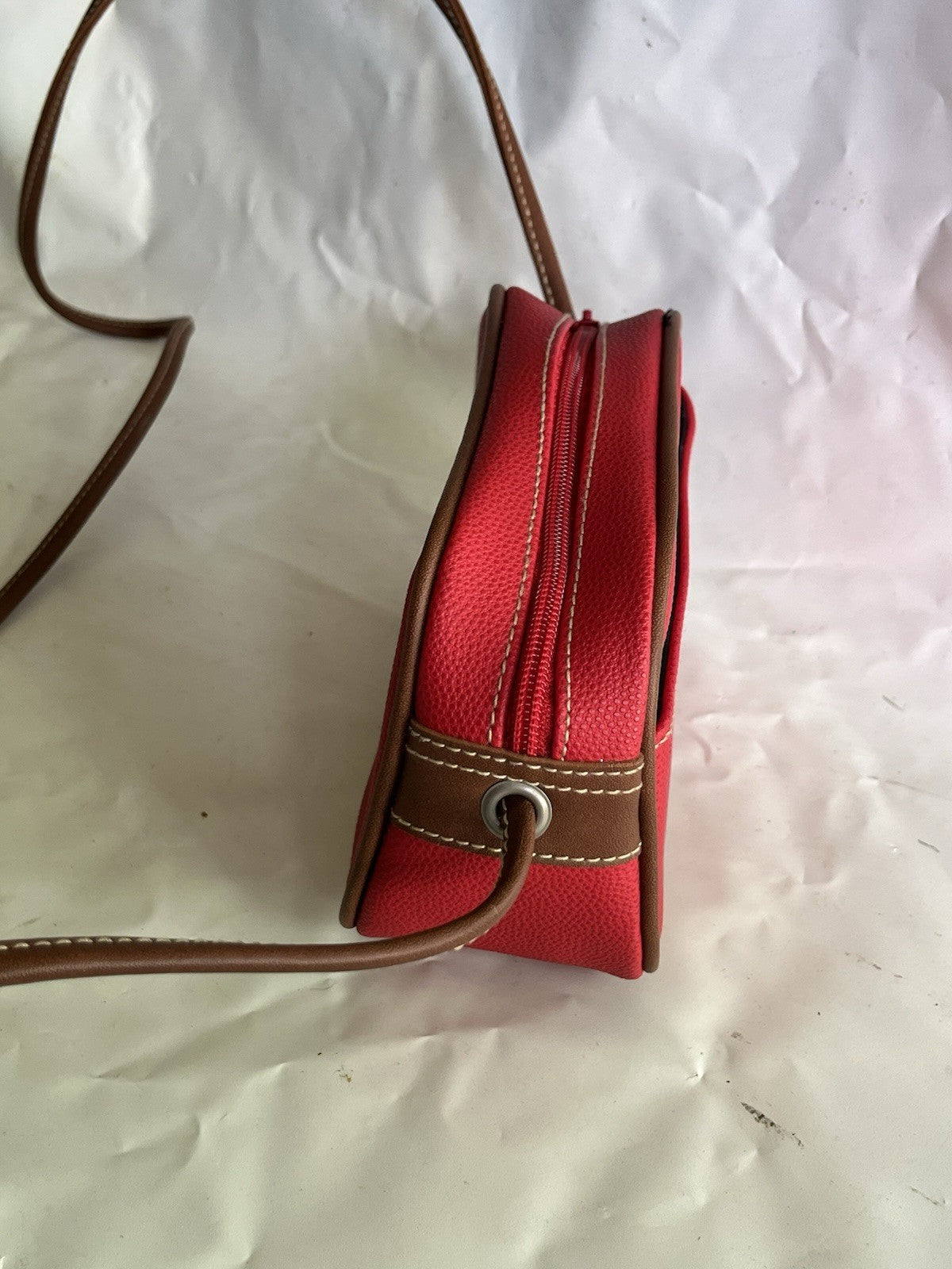 Arizona Jean Co. Red Faux Leather With Brown Details Crossbody Purse