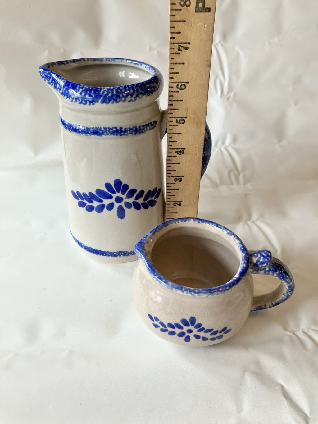 Loomco Spongeware China Glazed Ceramic Blue Creamer/pitcher  Pottery Pair