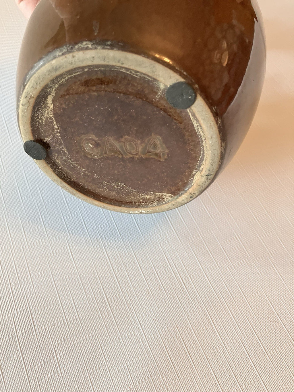 California Art Pottery Oil Lamp  With Metal Topper In Monotone Browns; EVC.