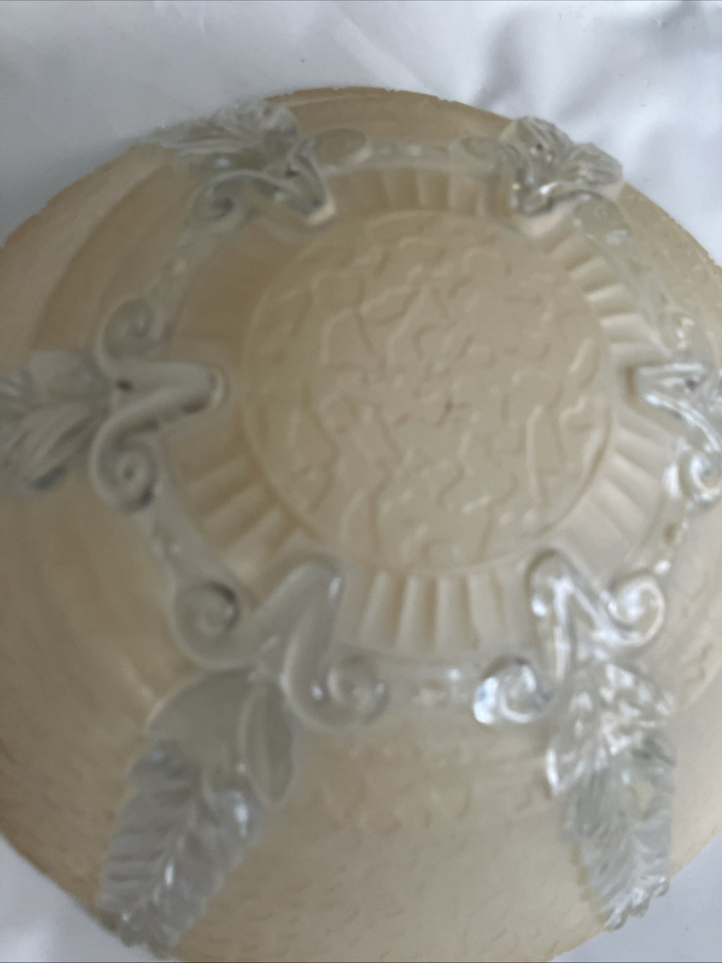 Vintage 1920s  Glass Light Fixture Ceiling Shade 3 Hole Opaque Beige Art Deco