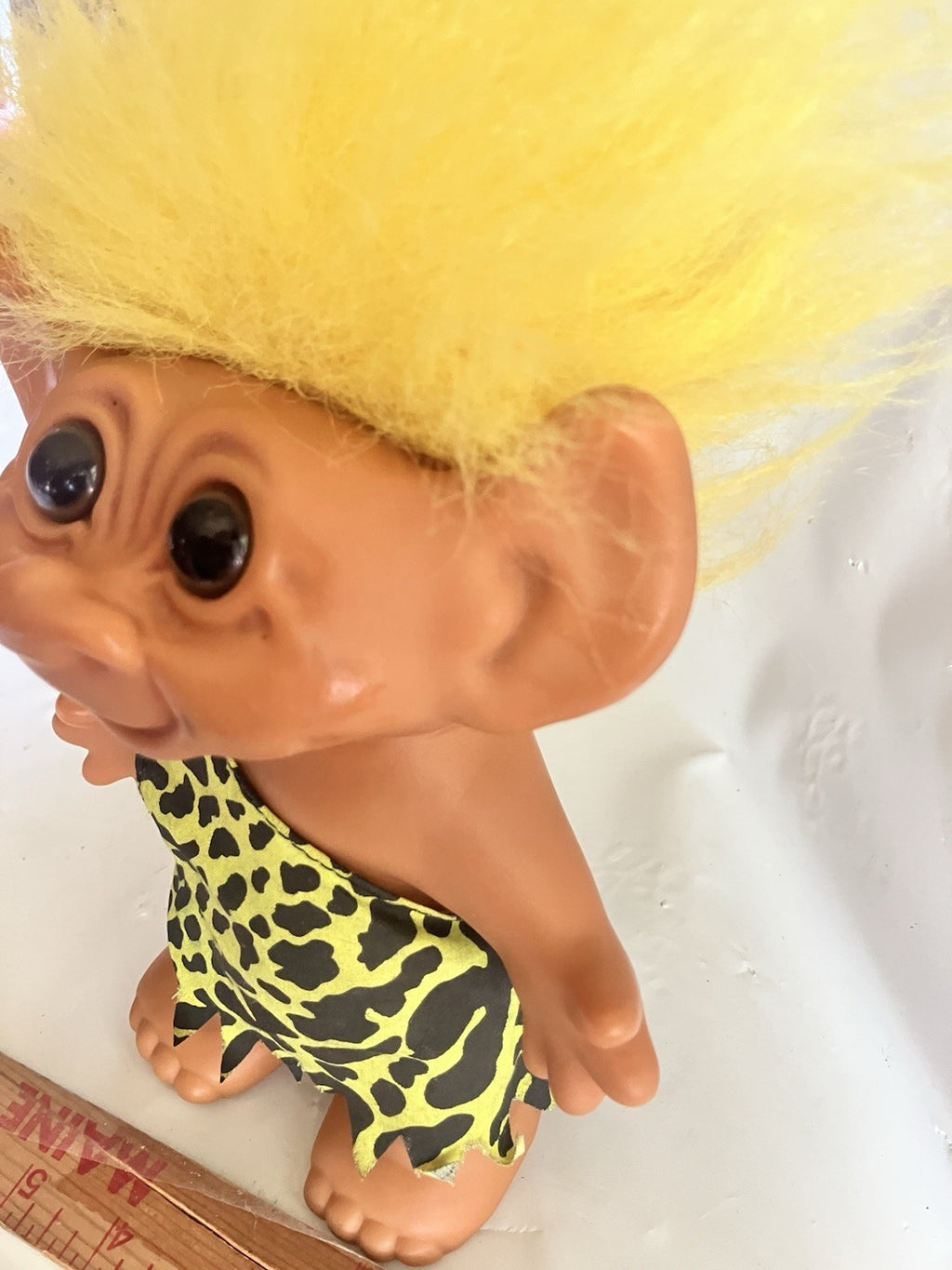 Uneeda Troll Doll Good Luck Wishnik Caveman Yellow Hair Clothing; 8” Tall