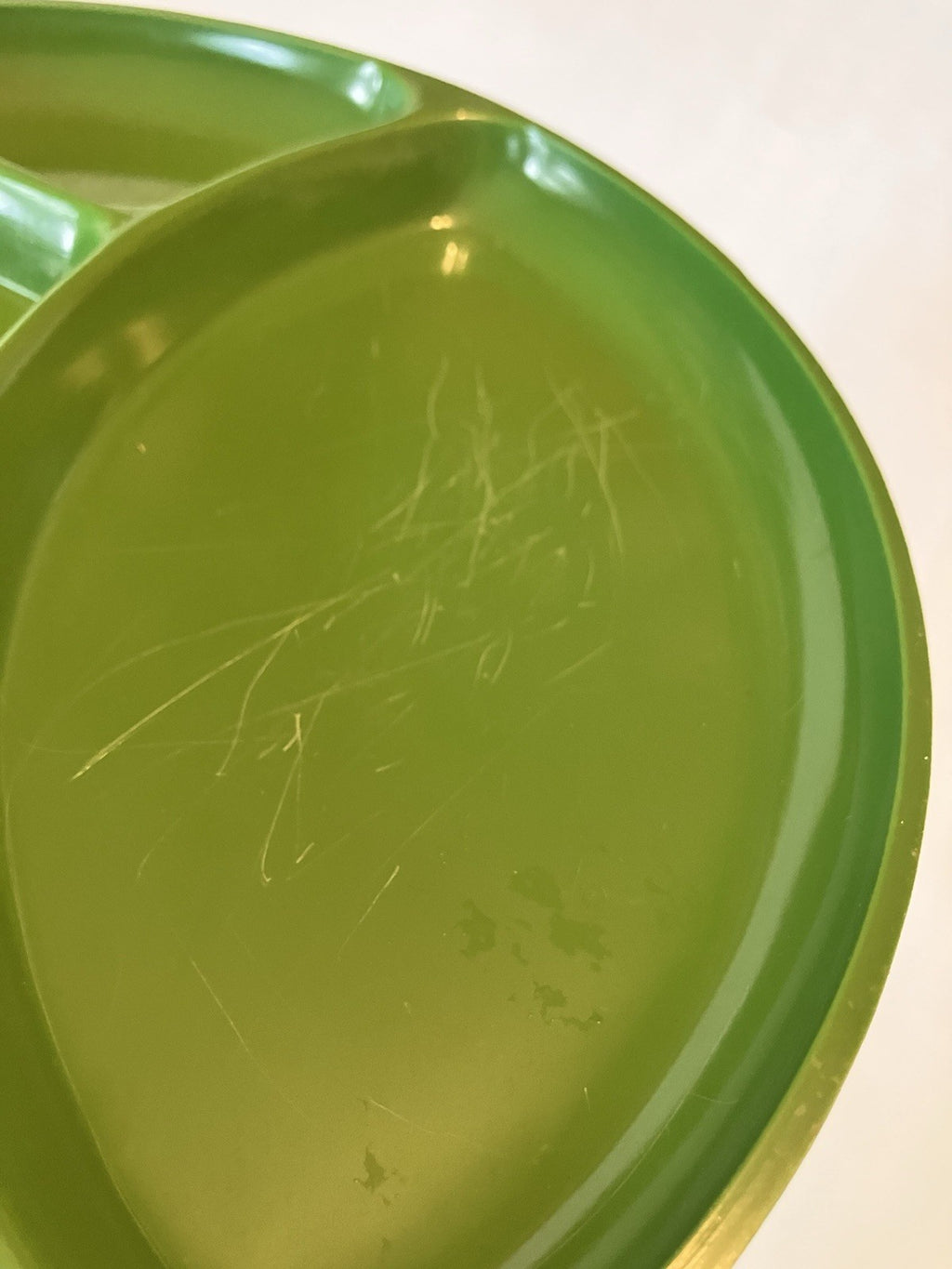 4-Vintage 9" Green Melamine Plastic Divided Snack Fondue Sushi Plates~Japan