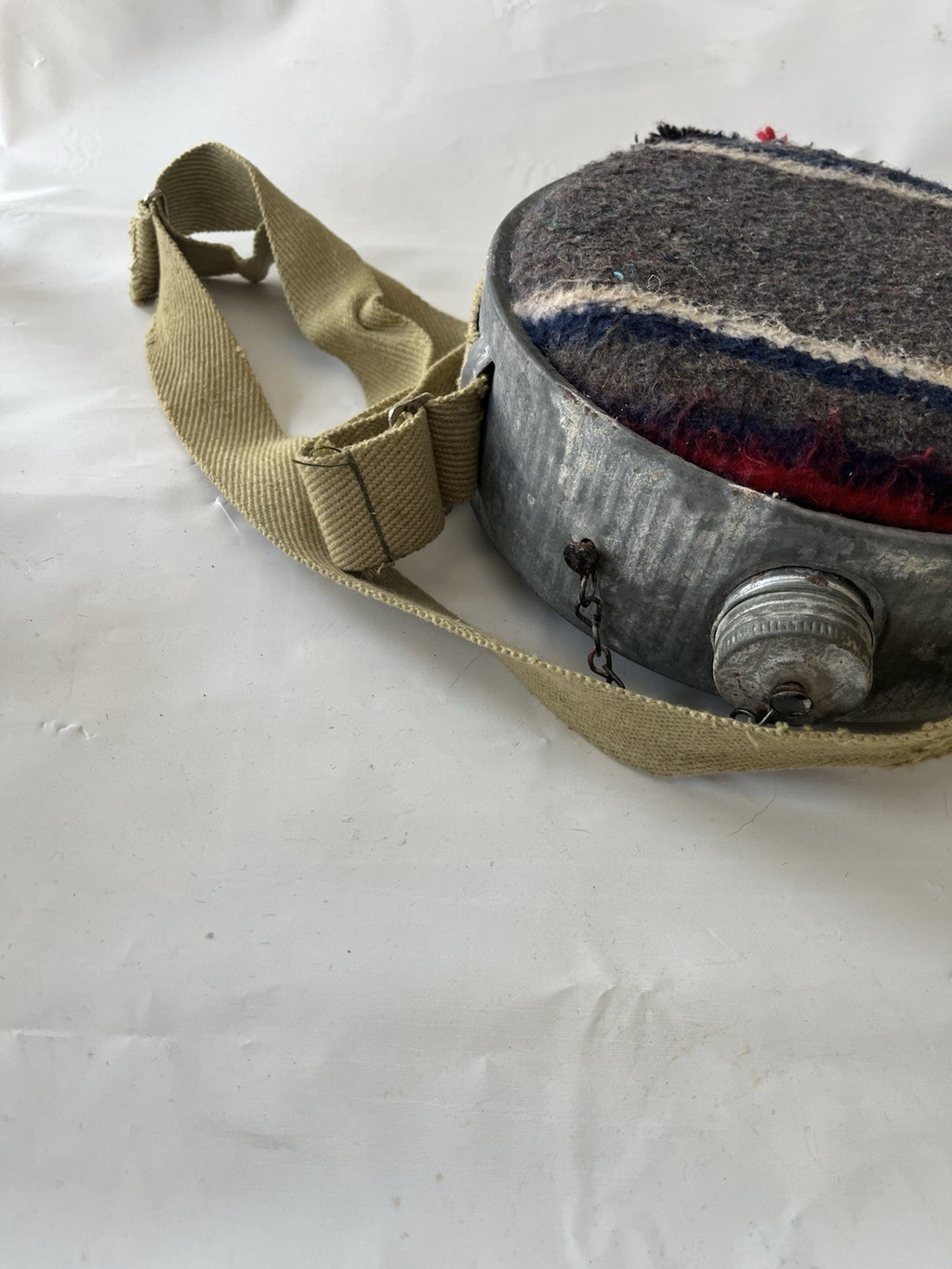 Vintage Wool & Galvanized Metal Canteen With Strap; See Photos!