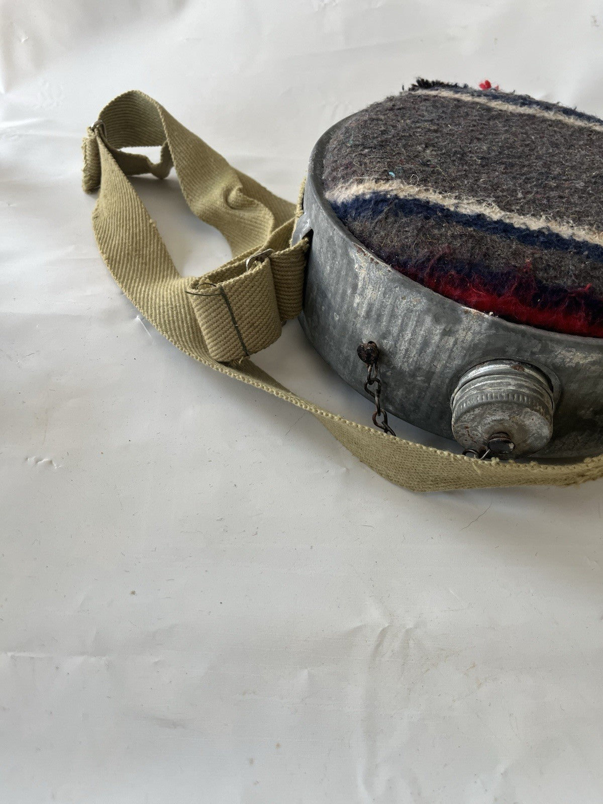 Vintage Wool & Galvanized Metal Canteen With Strap; See Photos!