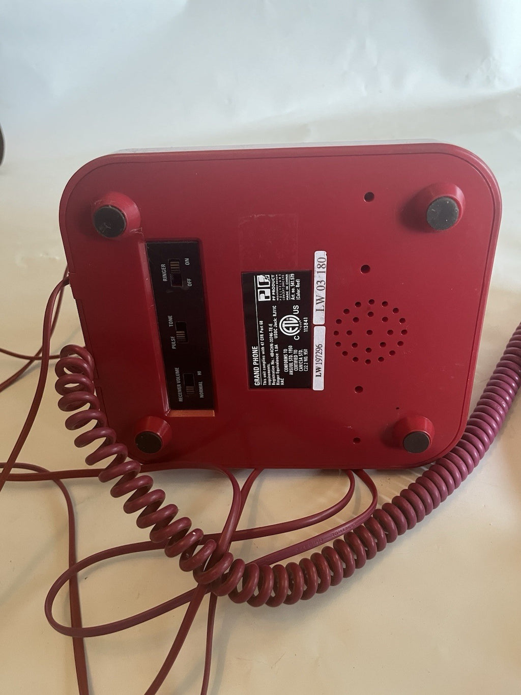 Grand Phone Rotary Retro Art Deco Style Red Push Button Corded Telephone