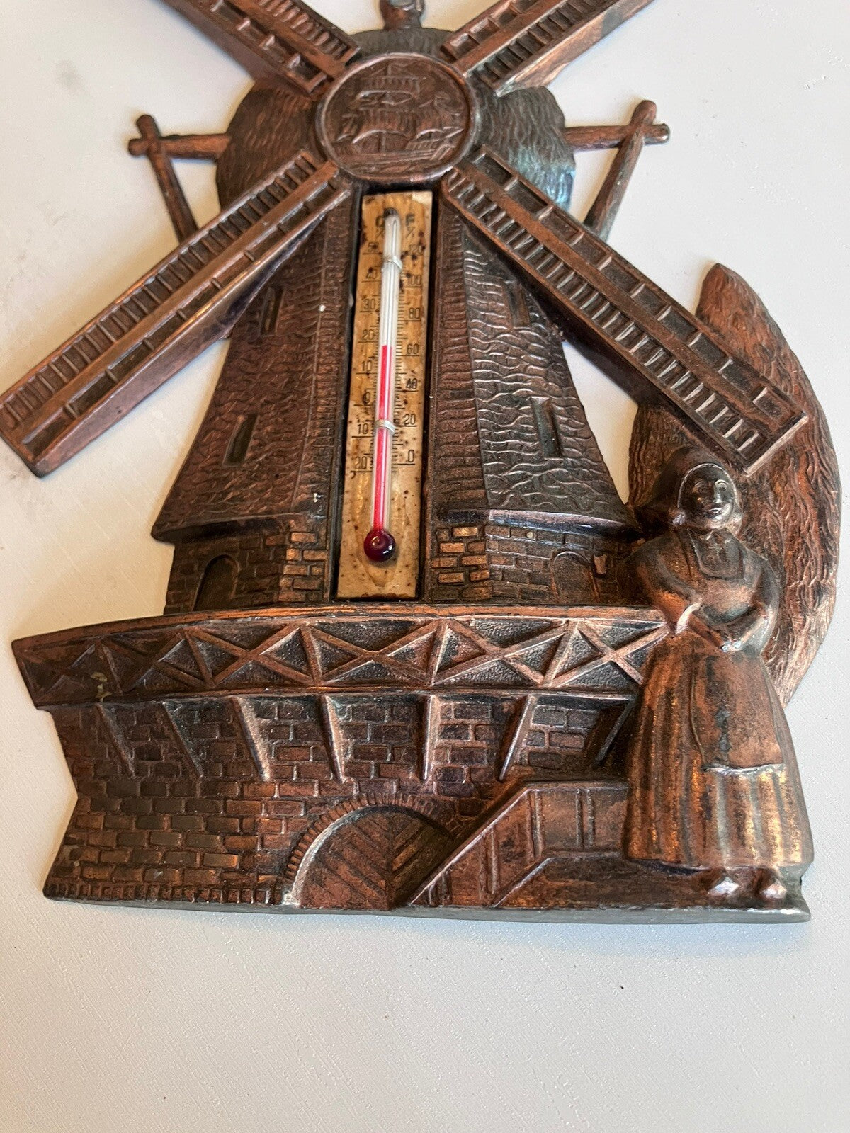 Vintage Copper Windmill Thermostat Wall Plaque