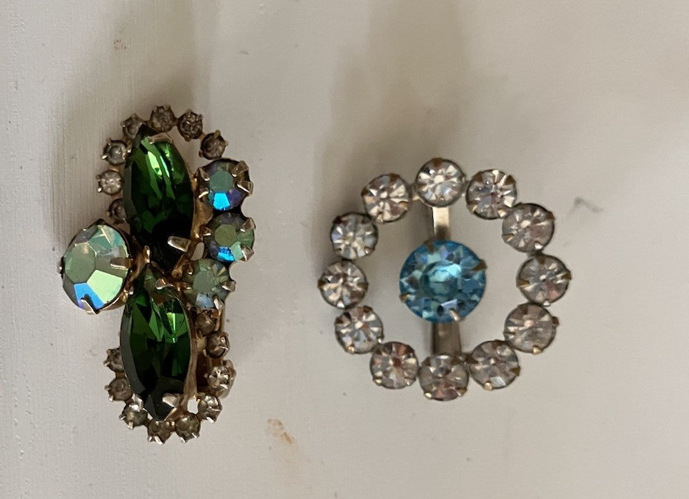 Vintage Aurora Borealis Rhinestone Small Brooches Lot Of 2.