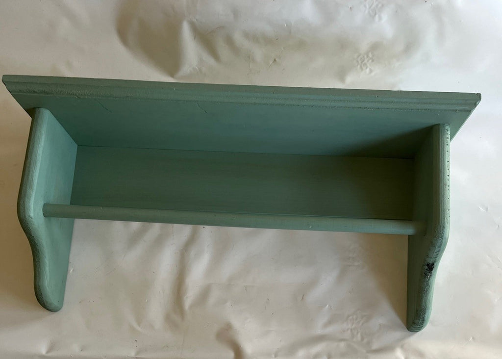 Primitive Wooden Painted Sage Green 20” Long Towel Shelf