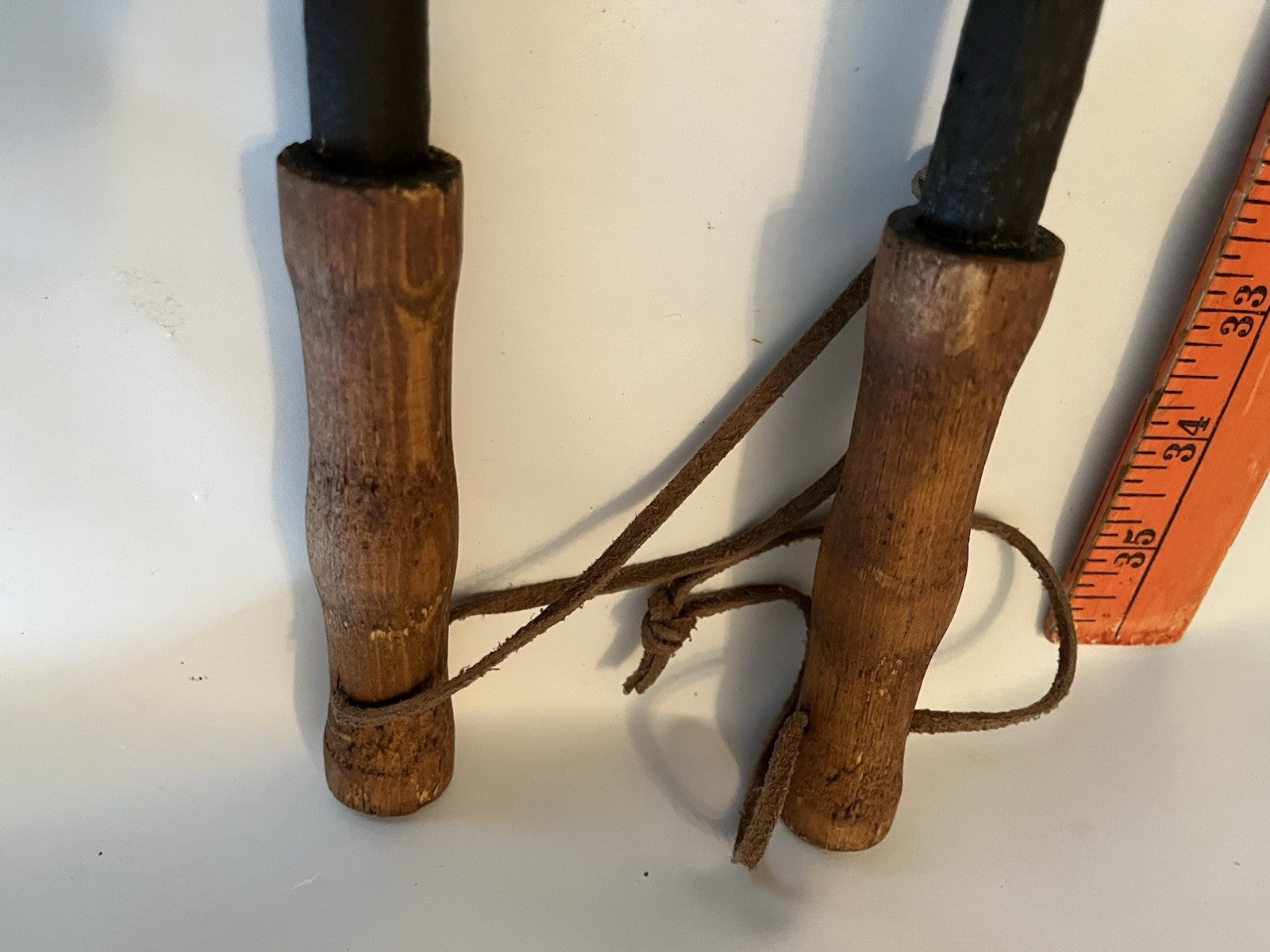 Vintage Wooden Decorative Ski Poles With Straps; 40” Long