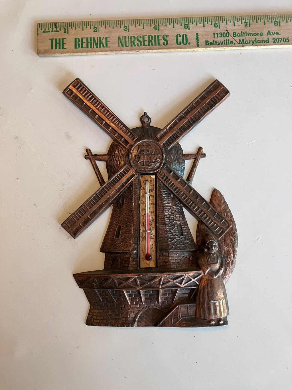 Vintage Copper Windmill Thermostat Wall Plaque