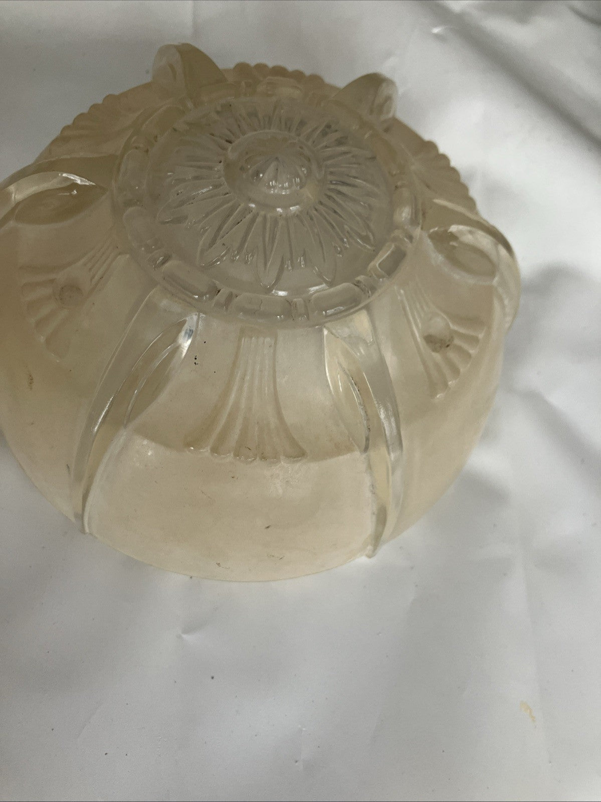 2-6” Wide Vintage Art Deco Beige Glass Ceiling Light Fixture Cover Set; EVC