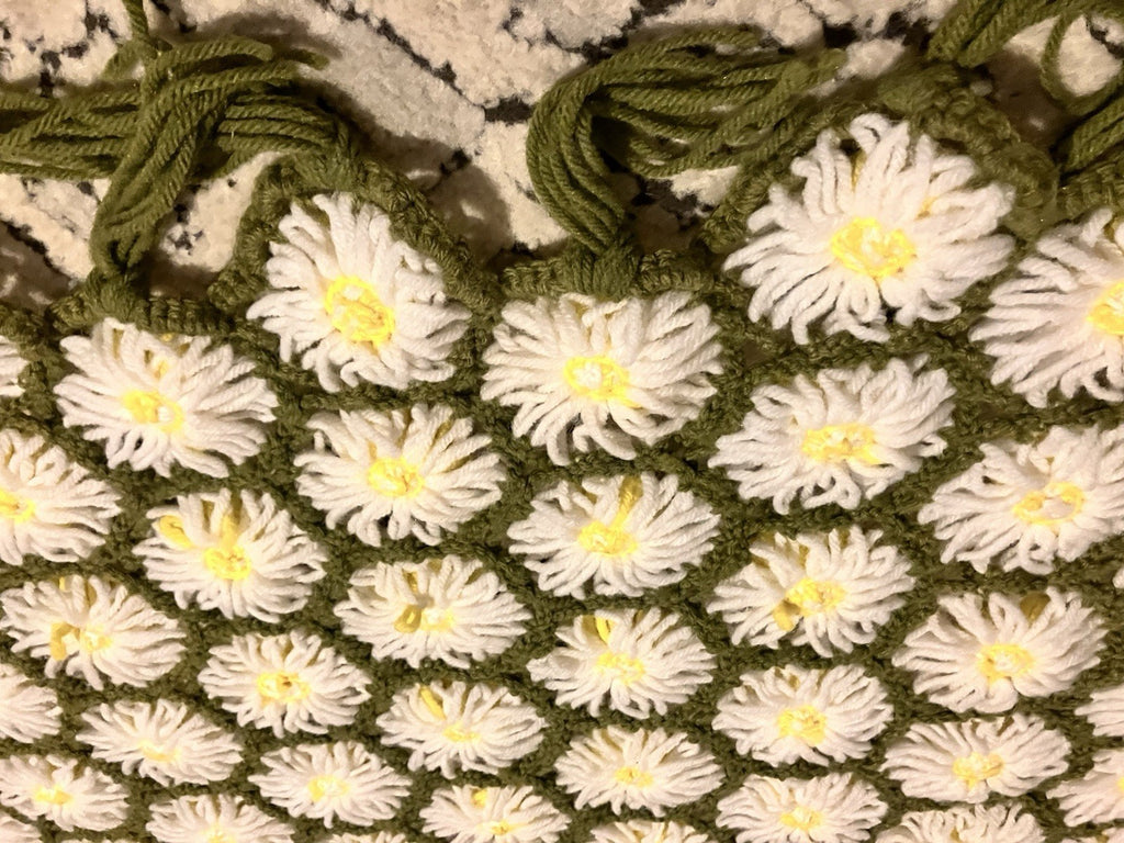 Vintage Daisy Chain Blanket Twin Size Crochet Topper Blanket 60” Long EVC