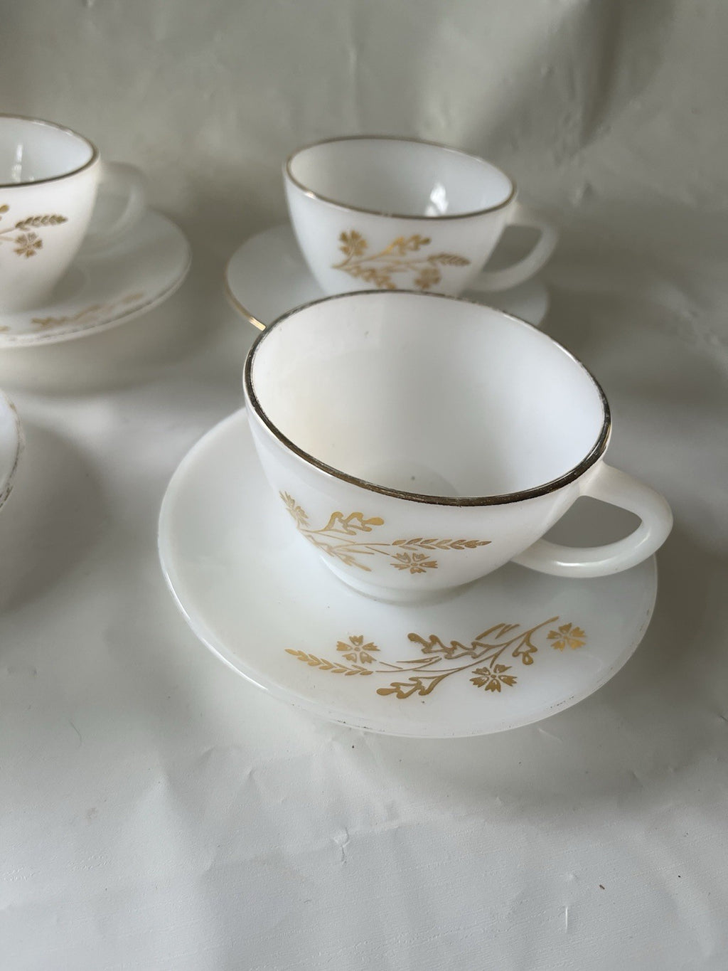 Vintage Fireking Milk Glass With Meadow Gold Detail Mix Lot, See Photos