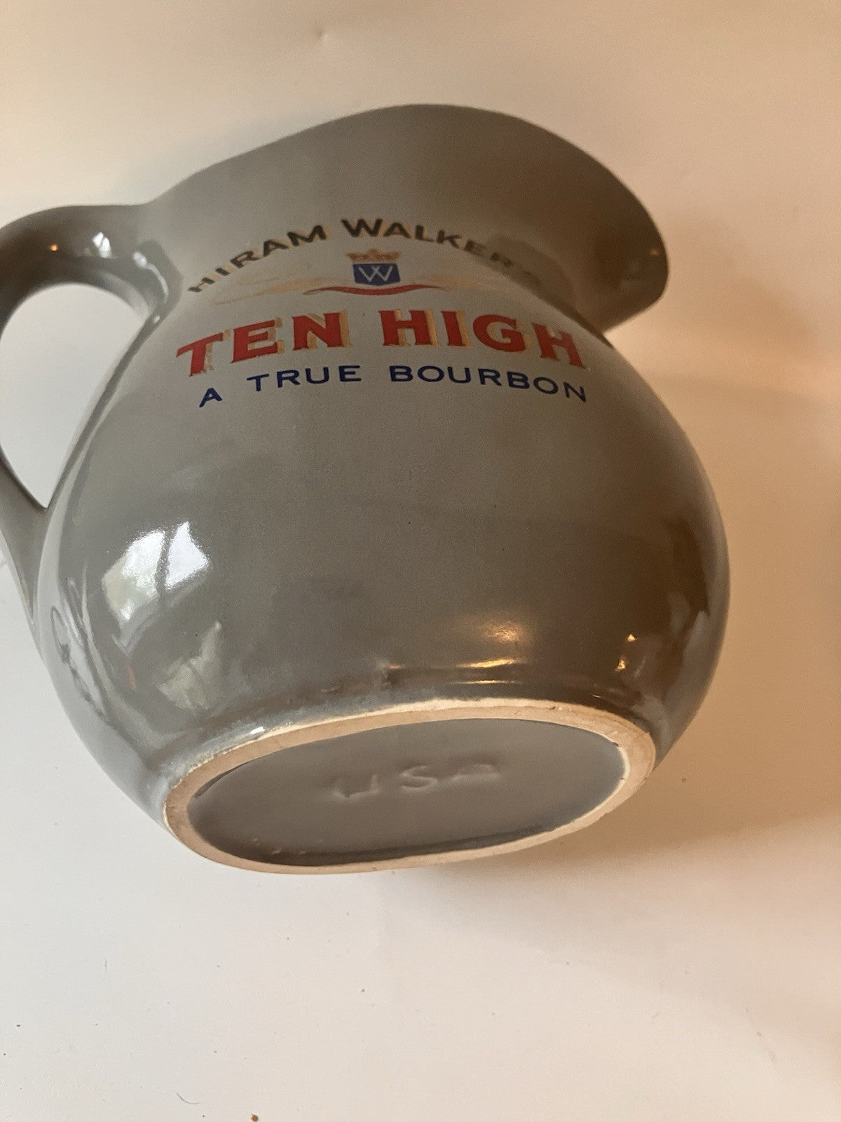 Vintage Hiram Walkers Ten High Bourbon Whisky Pitcher Bar Advertisement In Grey