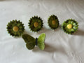 Vintage 1970s Ceramic Homemade Flower/Butterfly Ceramic Macrame Rings (5 Total)