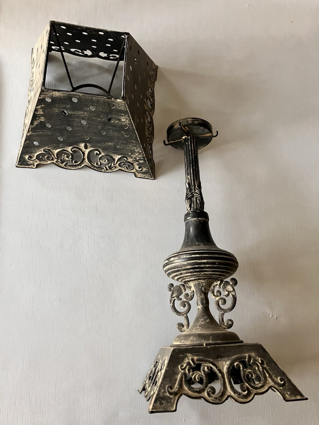 Primitive/Rustic 24” Tall Black Metal Antique Candle Holder With Matching Shade