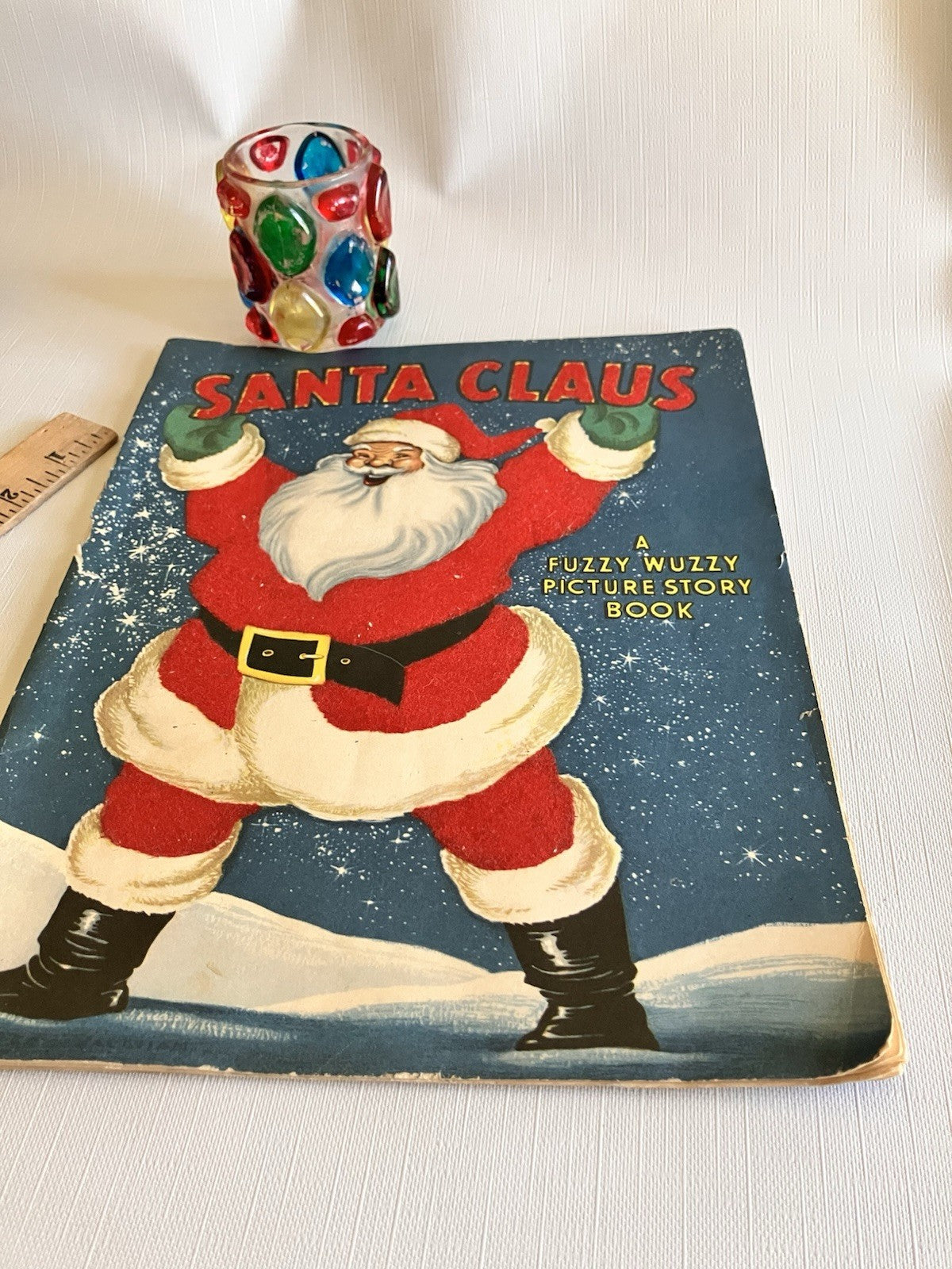 1940s Santa Clause Fuzzy Children’s Book And Candle Votive 