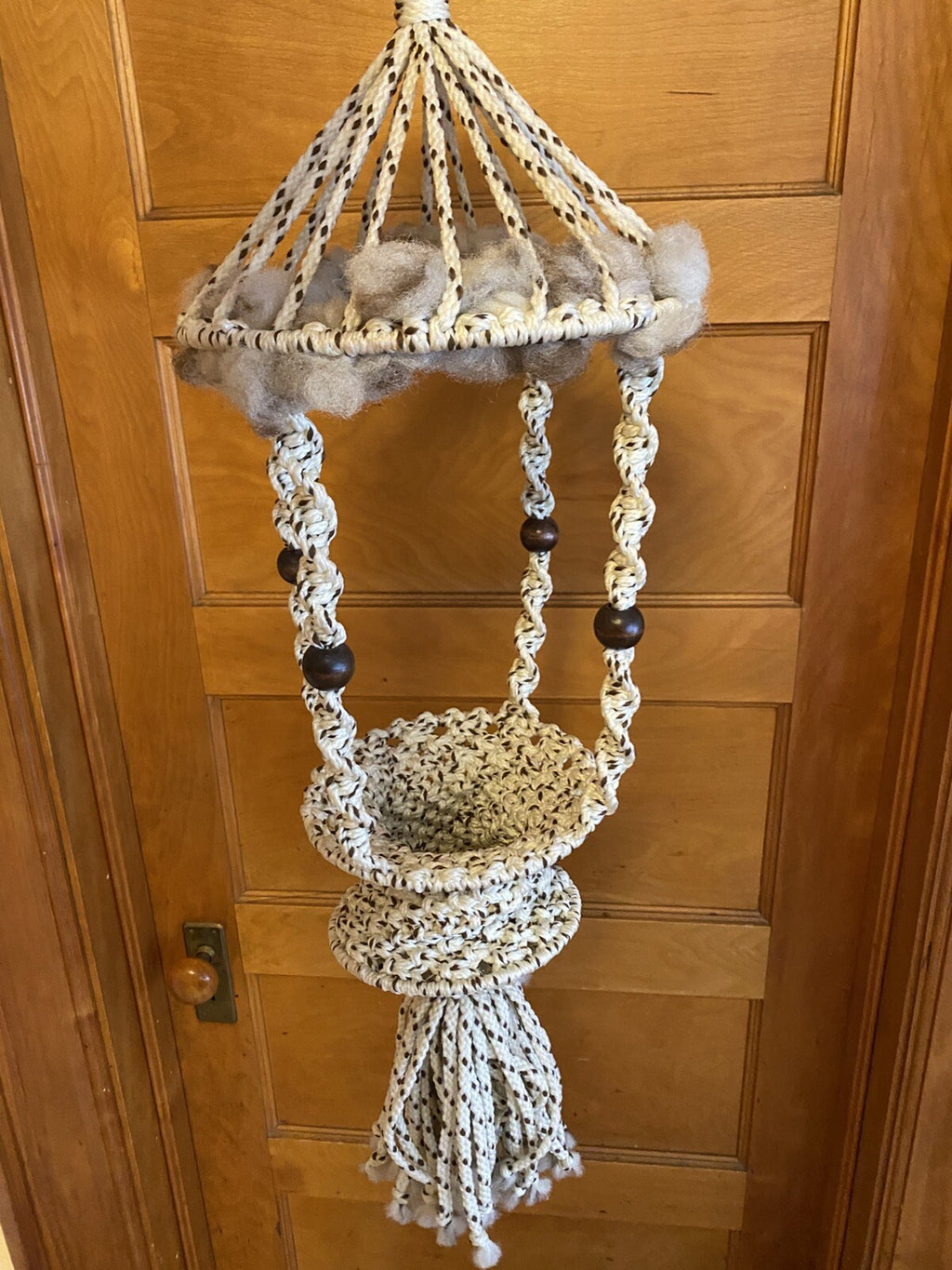Vintage 1970s Macrame Plant Hanger Bird Cage 32”