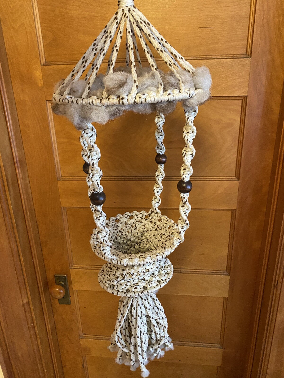 Vintage 1970s Macrame Plant Hanger Bird Cage 32”