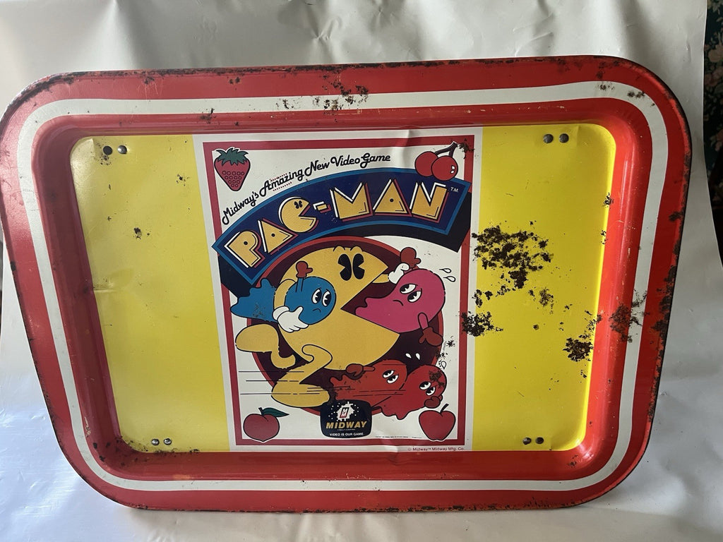 Vintage Orange Pac-Man Metal Lap & Bed TV Tray w/Folding Legs - Midway Co. *READ