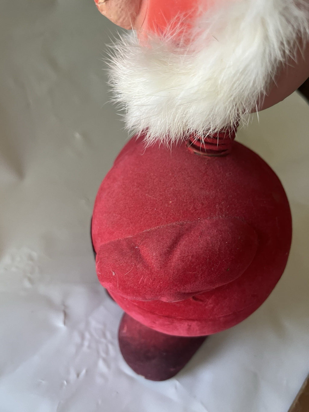 1946 WEST GERMANY 7” SANTA FIGURAL CANDY CONTAINER CHRISTMAS Flocked Paper Mache