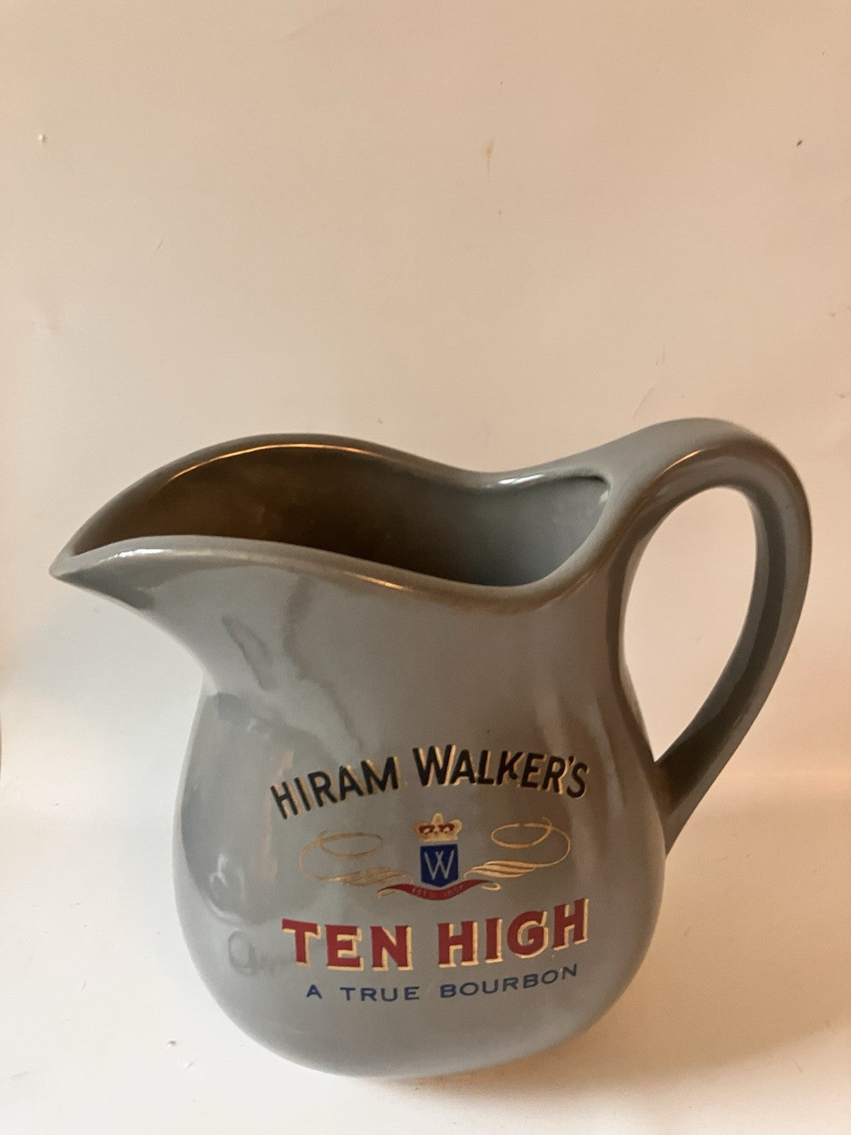 Vintage Hiram Walkers Ten High Bourbon Whisky Pitcher Bar Advertisement In Grey