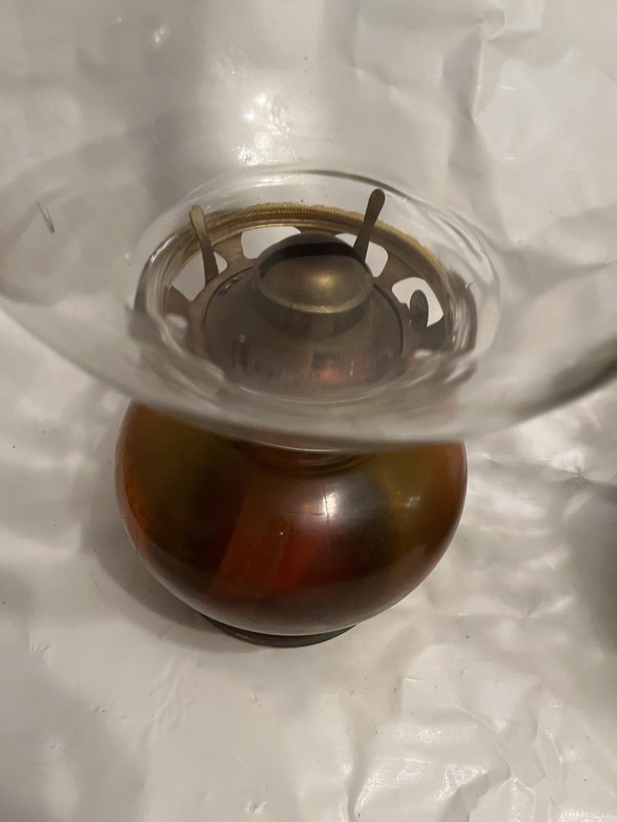 Vintage Amber Glass Hurricane Kerosene Lamp  With Original Glass Globe