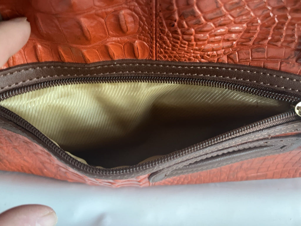 MC Women’s Orange Leather And Faux Alligator/snake Print Purse