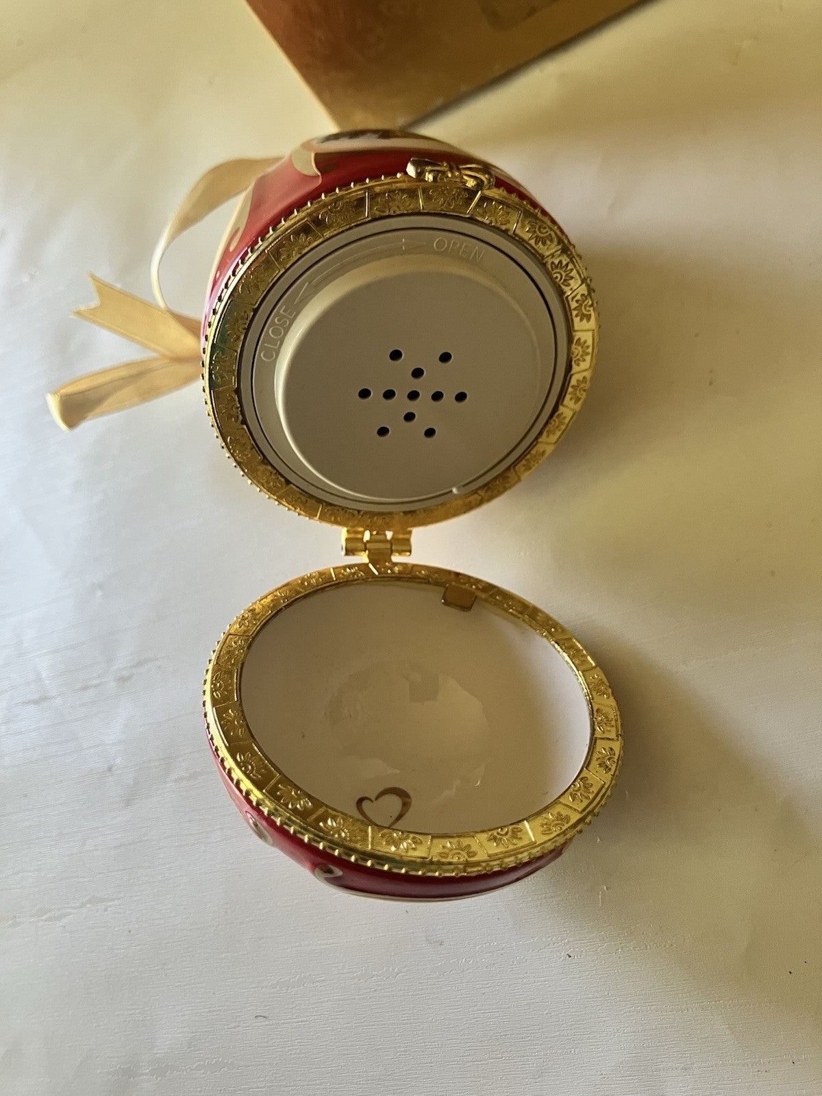 Vintage Christmas Musical Egg Ornament Red With Christmas Design; In Box