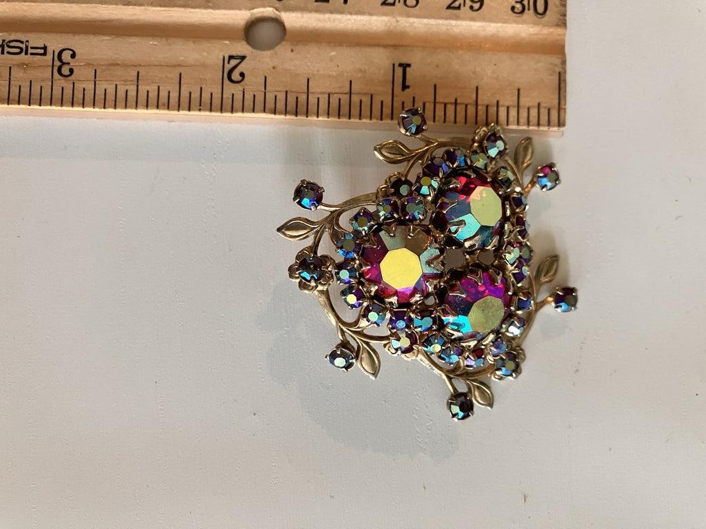 Vintage 1.5” Aurora Borealis Brooch; EVC