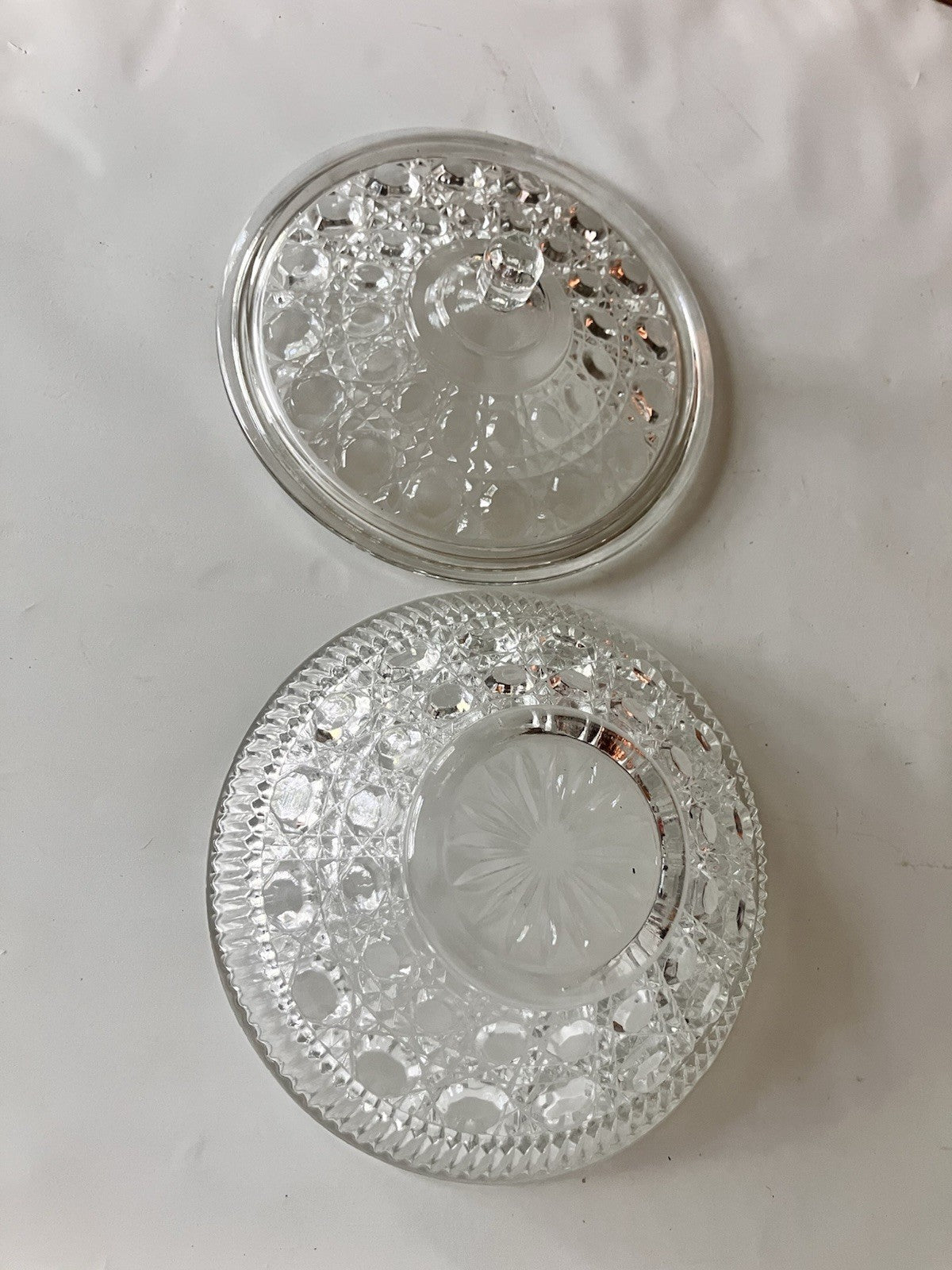 Vintage Clear Indiana Glass Diamond Cane And Button Candy Dish