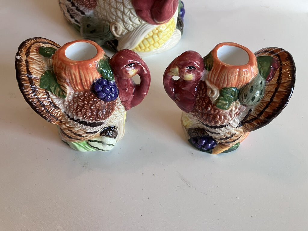 Jay Import Co. Thanksgiving Themed Ceramic Basket And Candlestick Holders (1997)