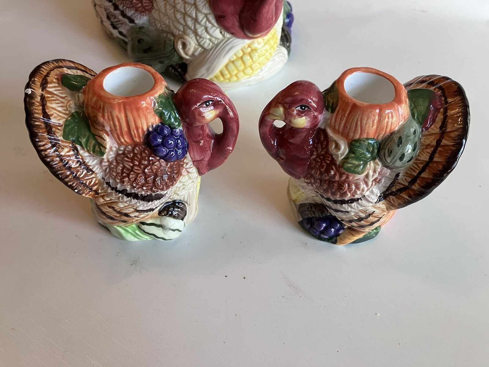 Jay Import Co. Thanksgiving Themed Ceramic Basket And Candlestick Holders (1997)
