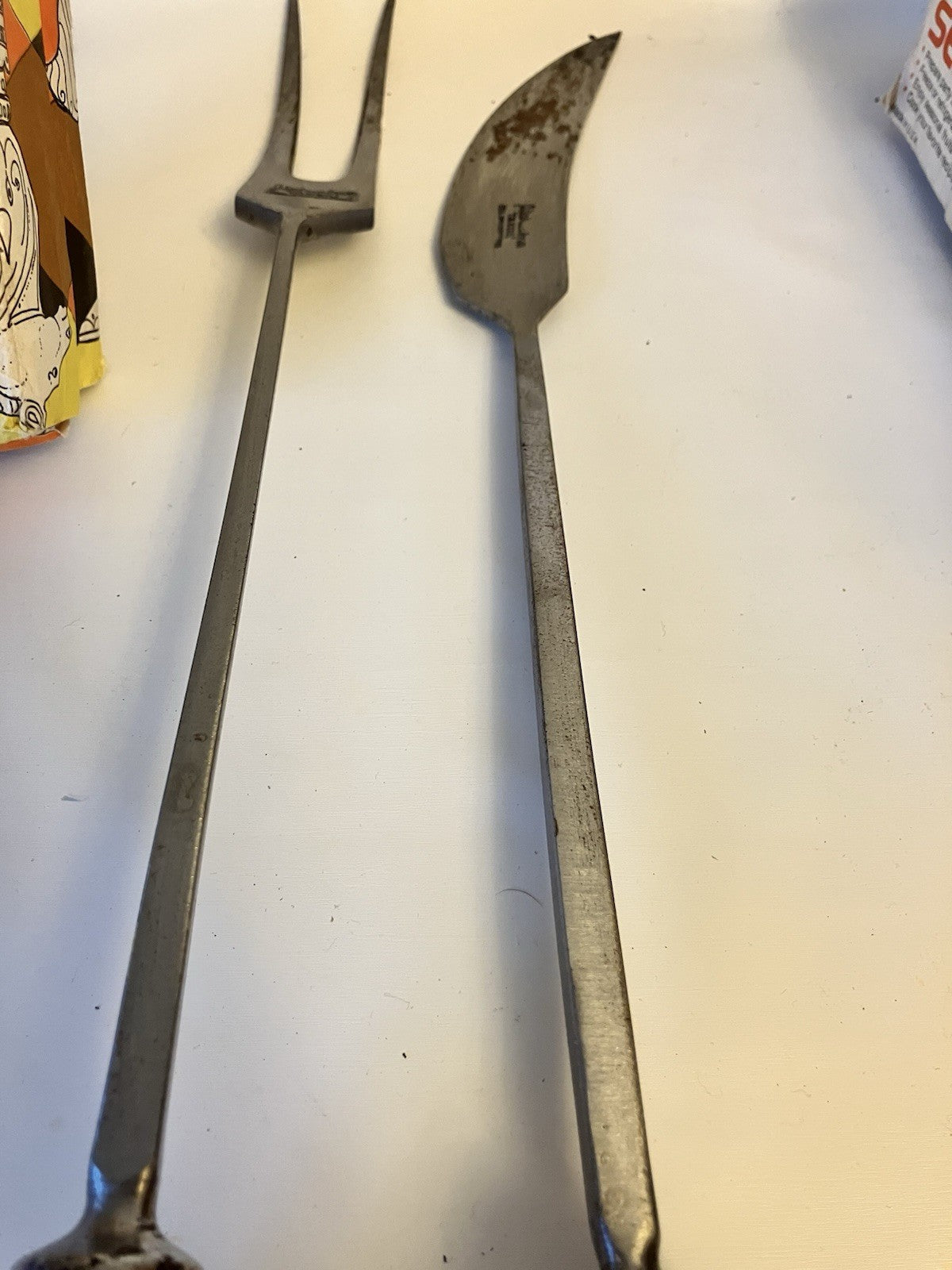 Vintage And Rare Altahualyco Grill Fork And Knife; Bull Horn Handles-19” Long