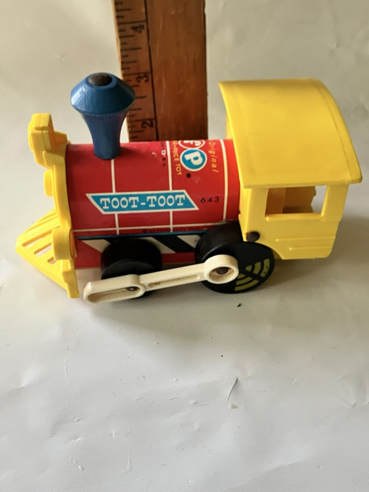 Vintage Fisher Price Toot Toot Train Engine #643 1960s Wooden Body Pull Toy
